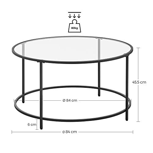 Masuta de Cafea Model Marcelo, 84x84x45.5 cm, Negru, Blat Sticla securizata - 3 | YEO