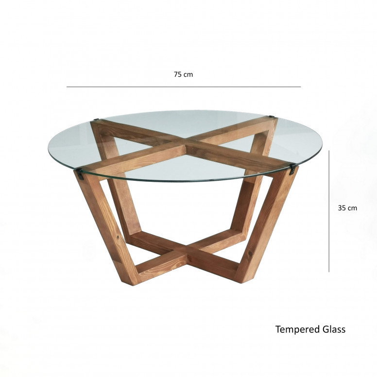 Masuta de Cafea Model Maryam, 75x75x35 cm, Cires, Lemn masiv, Blat Sticla securizata - 2 | YEO