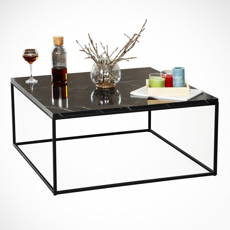 Masuta de Cafea Model Mayer, 75x75x43 cm, Negru marmorat