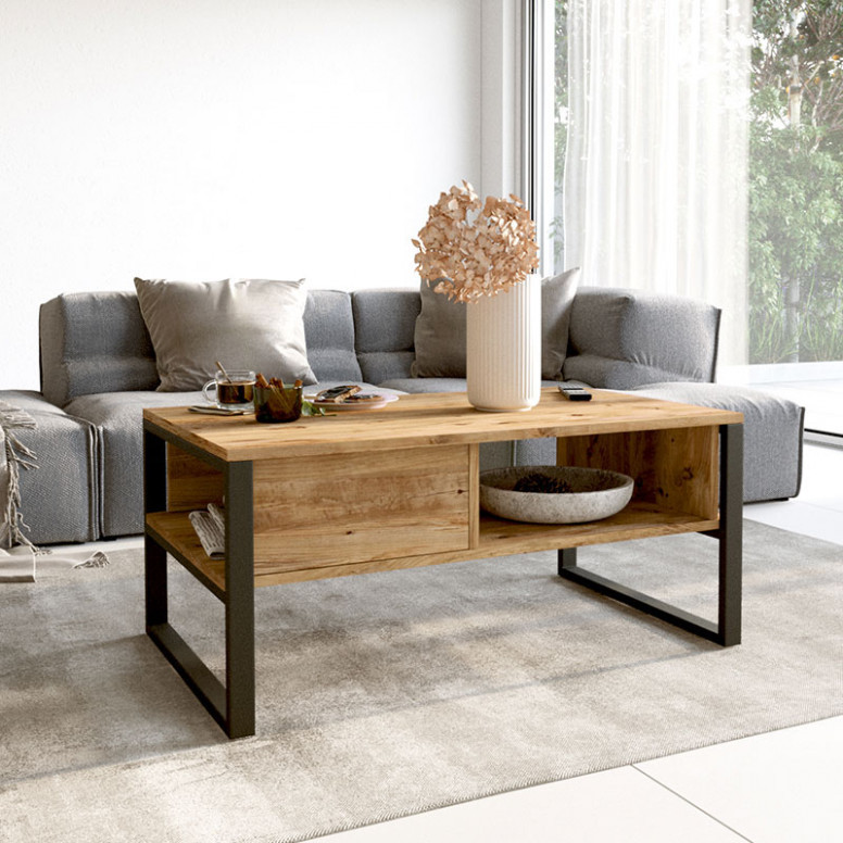 Masuta de Cafea Model Ortega, 100x60x44.5 cm, Negru/Stejar - 1 | YEO