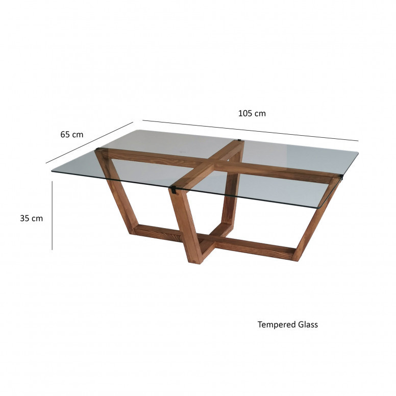 Masuta de Cafea Model Princess, 105x65x35 cm, Nuc, Lemn masiv, Blat Sticla securizata - 1 | YEO