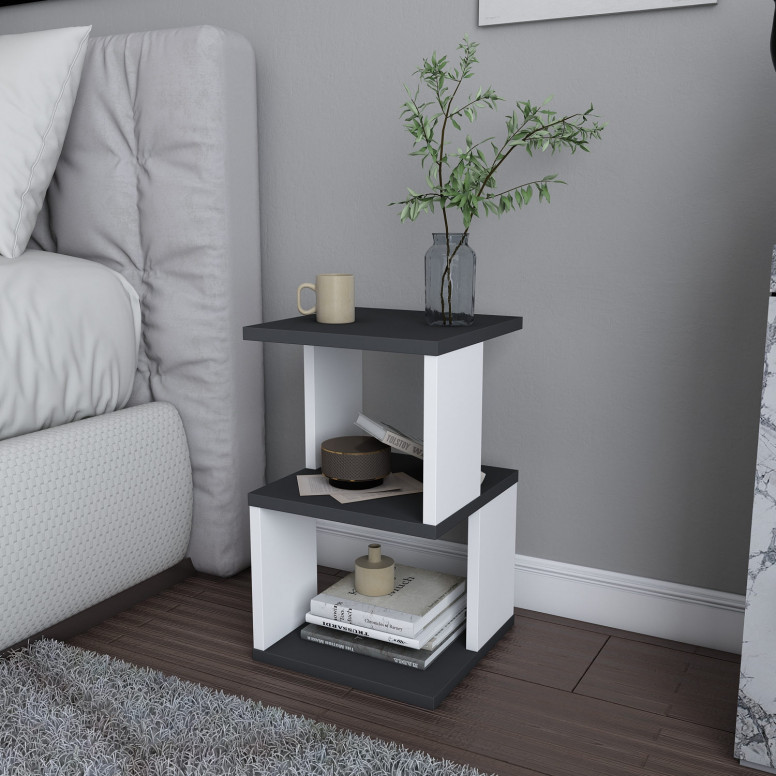 Noptiera Model Ramirez V1, Alb/Antracit, 29.6x29.6x49.4cm - 2 | YEO