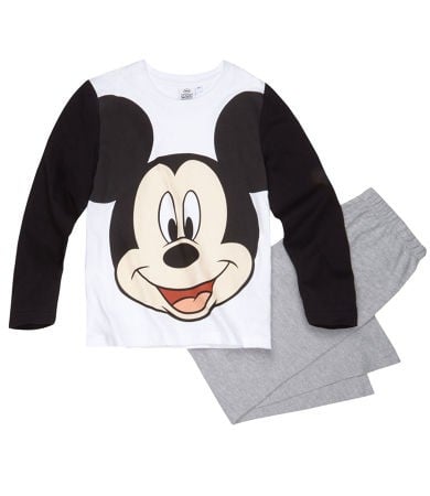 Pijama alba cu maneca lunga Mickey Mouse