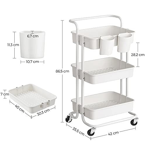 Raft depozitare cu roti, Songmics, Alb, 41.6x33.5x86.3 cm