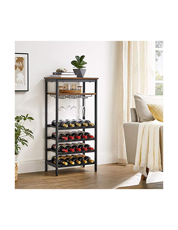 Raft pentru sticle de vin Model Elliott, capacitate 20 sticle, Maro rustic/Negru, 50x32x100 cm - 1 | YEO