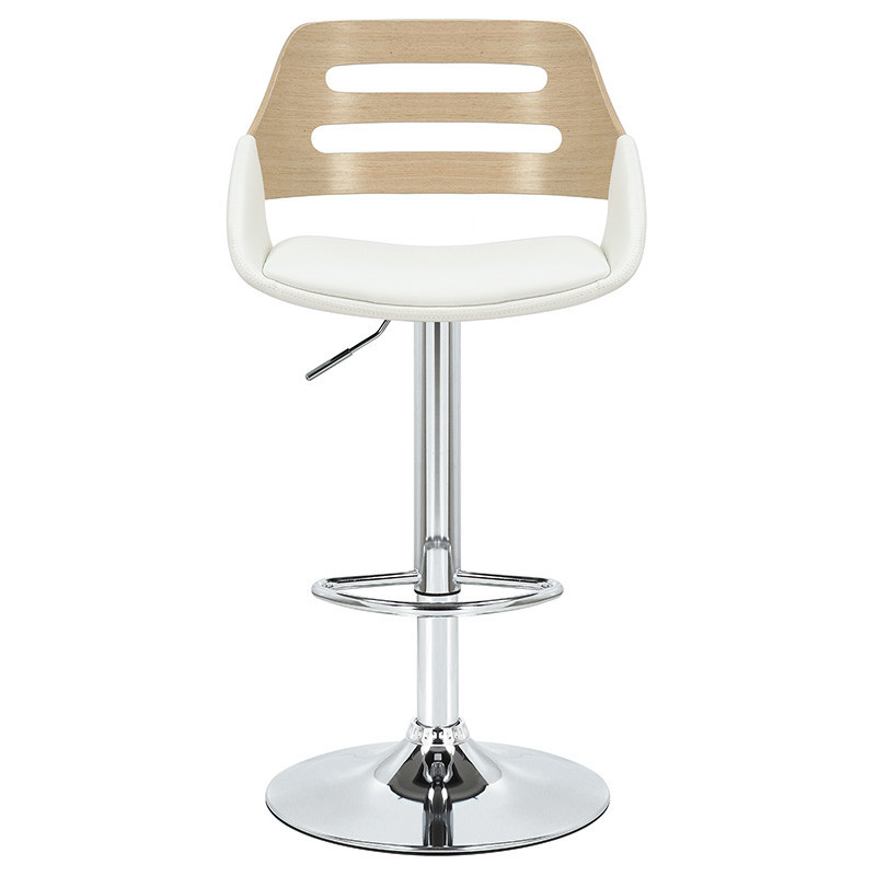 Scaun de bar, inaltime ajustabila,, Model Fern, Alb/Natur, 51x51x89 cm - 3 | YEO