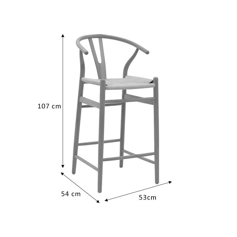 Scaun de bar Model Wishbone, Natur/Negru, 53x54x107 cm