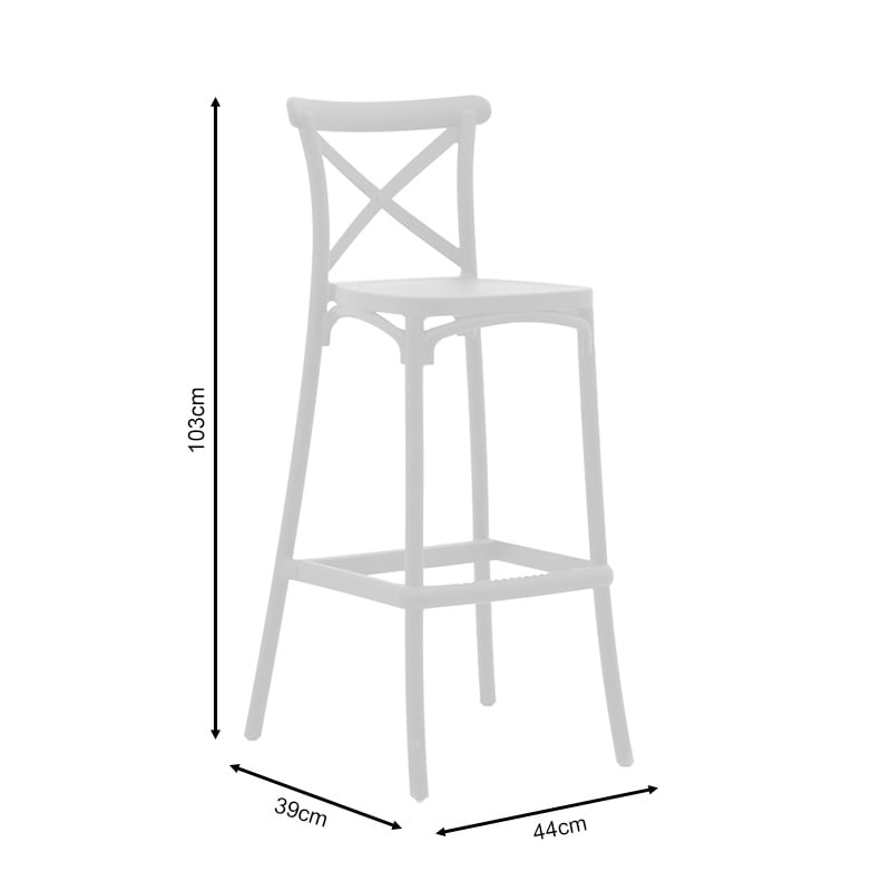 Scaun de bar pentru exterior, Model Crossie, culoare alb, Polipropilena, 44x39x103 cm