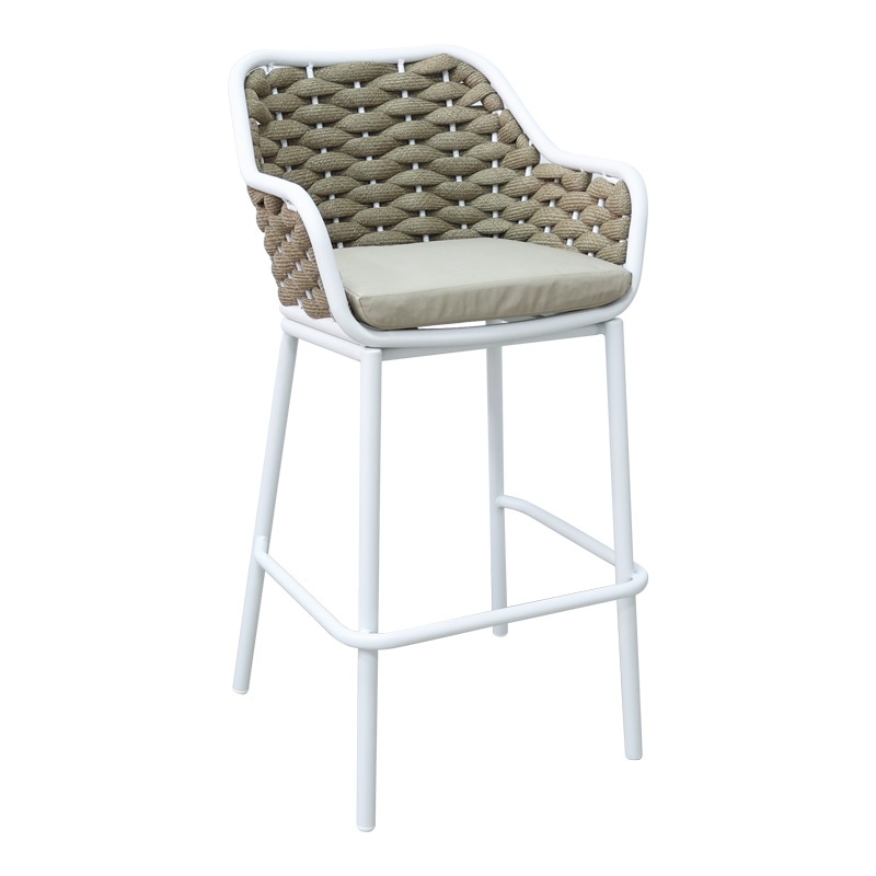 Scaun de bar pentru exterior Model Zuki, Alb, 55x54x109 cm