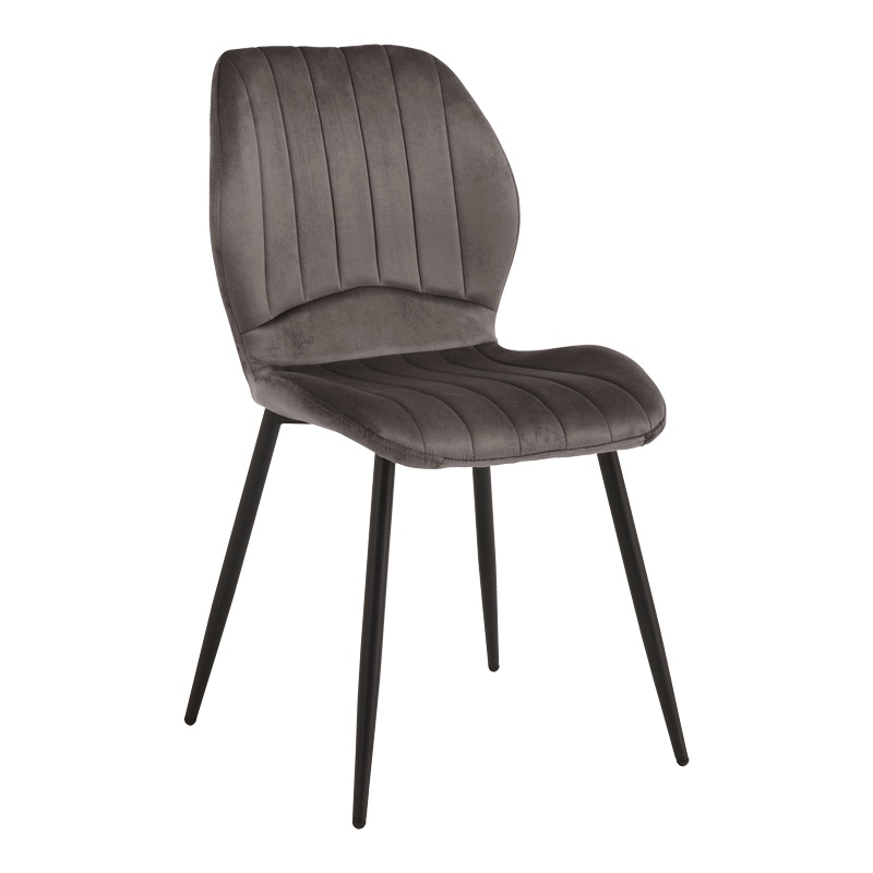 Scaun dining Jelour, tapițat cu catifea, Gri închis/Negru, 55 × 54,5 × 84,5 cm