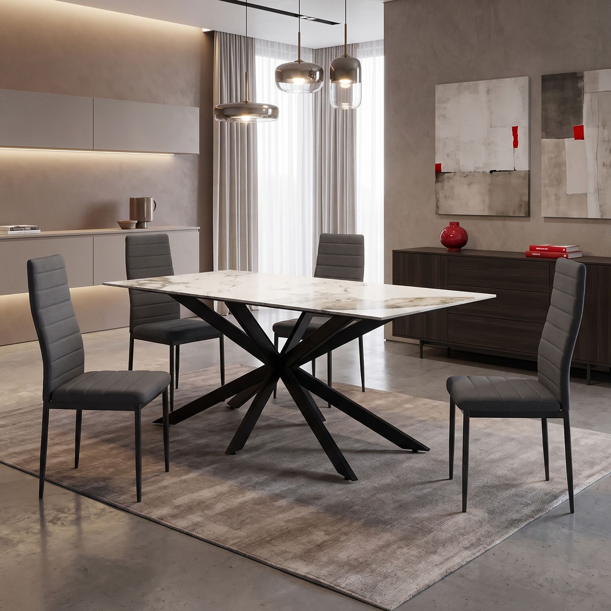 Scaun dining Parker, tapițat cu material textil, Negru/Gri, 41 × 48 × 96 cm