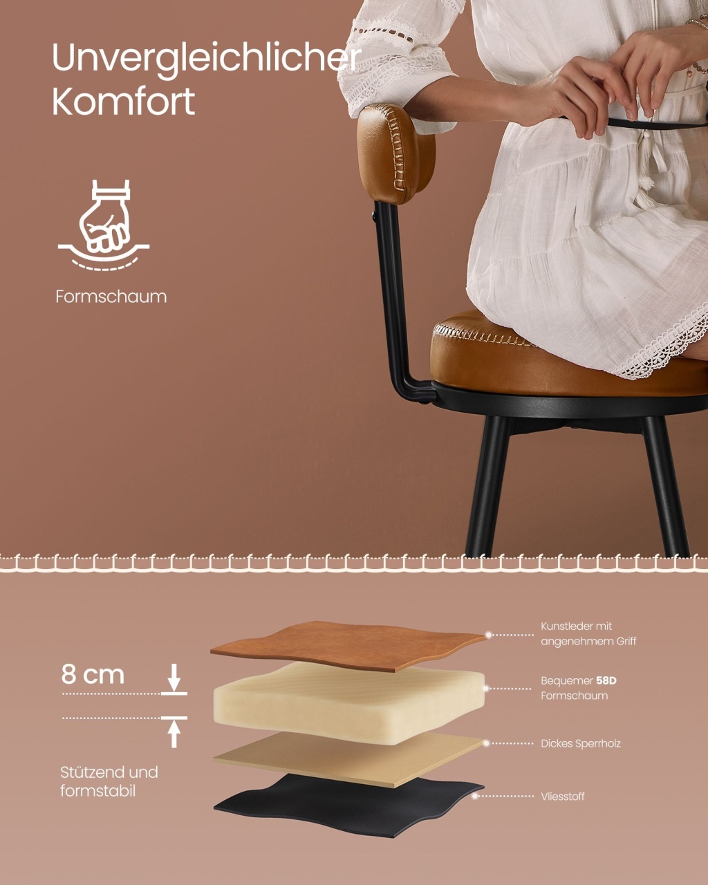 Set 2 scaune de bar Vasagle Maro 56x56x101.5 cm - 4 | YEO