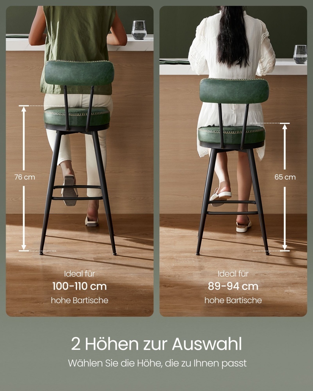 Set 2 scaune de bar Vasagle Verde 56x56x101.5 cm - 2 | YEO