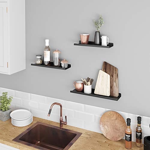 Set 3 etajere, Songmics, Negru, 40x11x2.5 cm - 3 | YEO