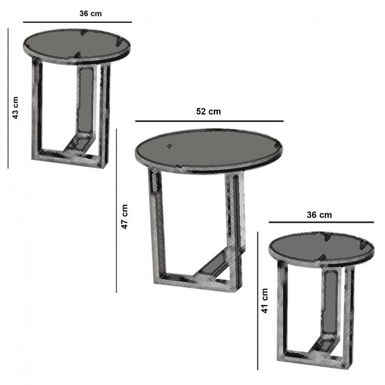 Set 3 Masute de Cafea Model Woods, 52x52x47/36x36x43/36x36x41 cm, Alb