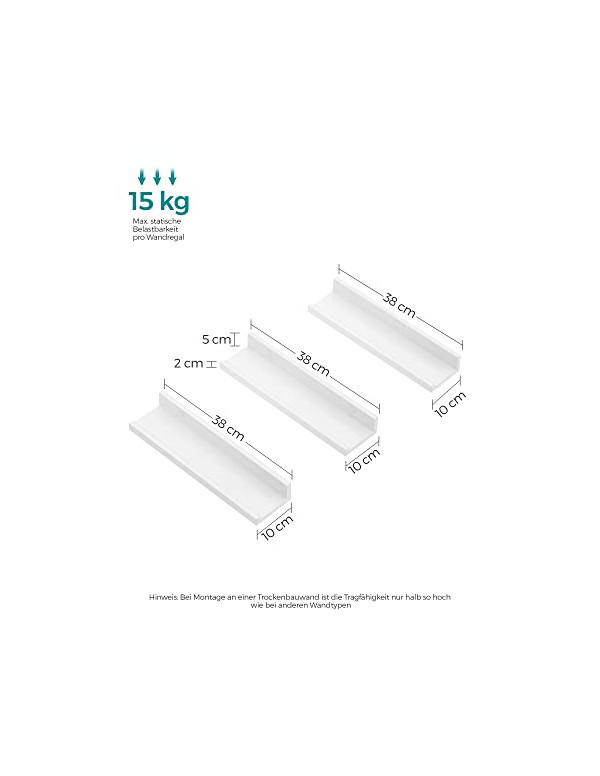 Set 3 Polițe Model Harley, Alb, 38x10 cm - 2 | YEO