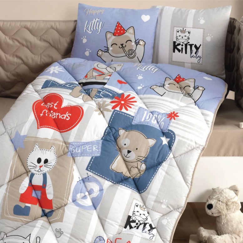 Set Complet Lenjerie Patut Bebe Kitty V1 Albastru (Bumbac 100%) - 2 | YEO