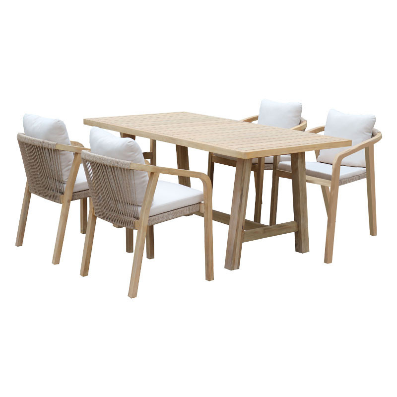 Set de gradina masa si scaune 5 bucati Malibu, lemn de salcam natural, material textil bej