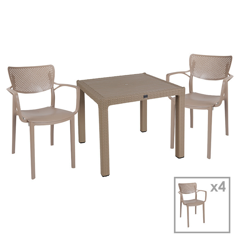 Set de gradina masa si scaune Explore, Fontline set 5 piese plastic cappuccino 90x90x73.5 cm