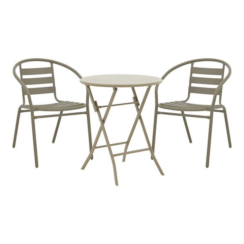 Set masă și scaune de exterior, 3 Piese, Model Albero-Tade, Champagne, D60x70 cm