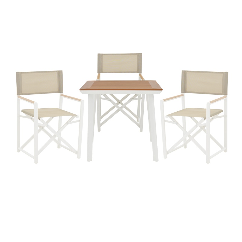 Set Masa si Scaune de Gradina, 3 Piese, Model Mabu-Synergy, Natural/Alb, 80x80x74 cm