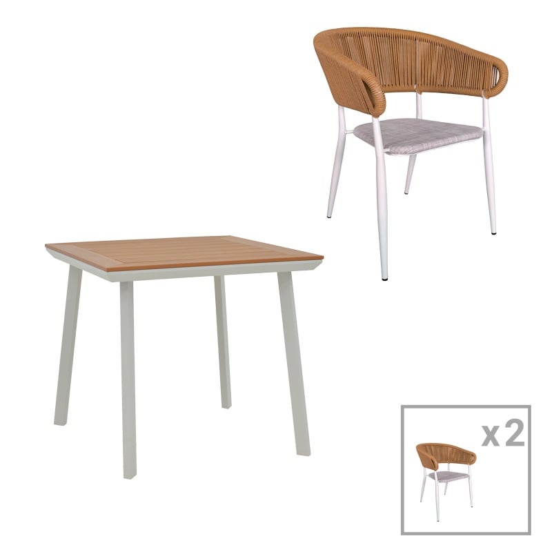 Set Masa si Scaune de Gradina, 3 Piese, Model Synergy-Raven, Natural/Alb, 80x80x74 cm