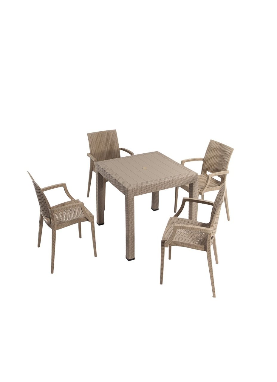 Set masa si scaune de gradina (5 piese) Rattan Lux Cappuccino 52x88x55 cm