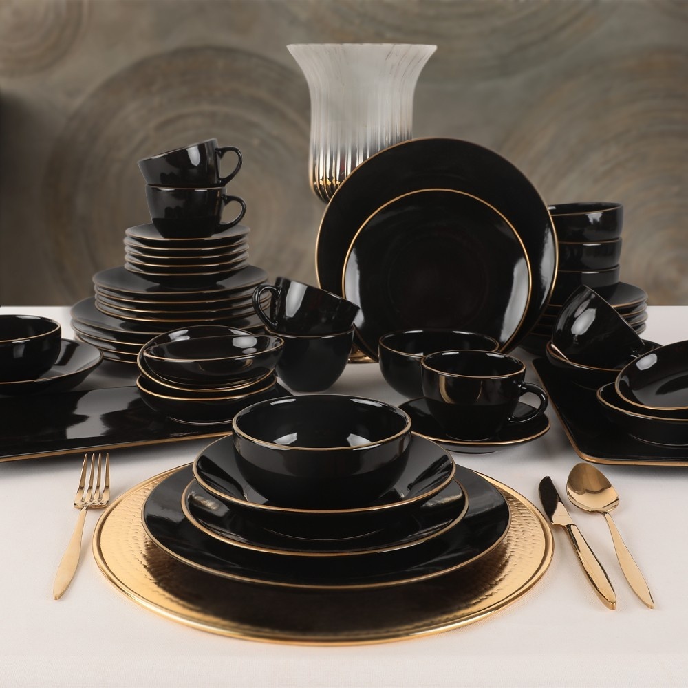 Set veselă din ceramică, 44 bucati Solum Negru 33x33x1 cm