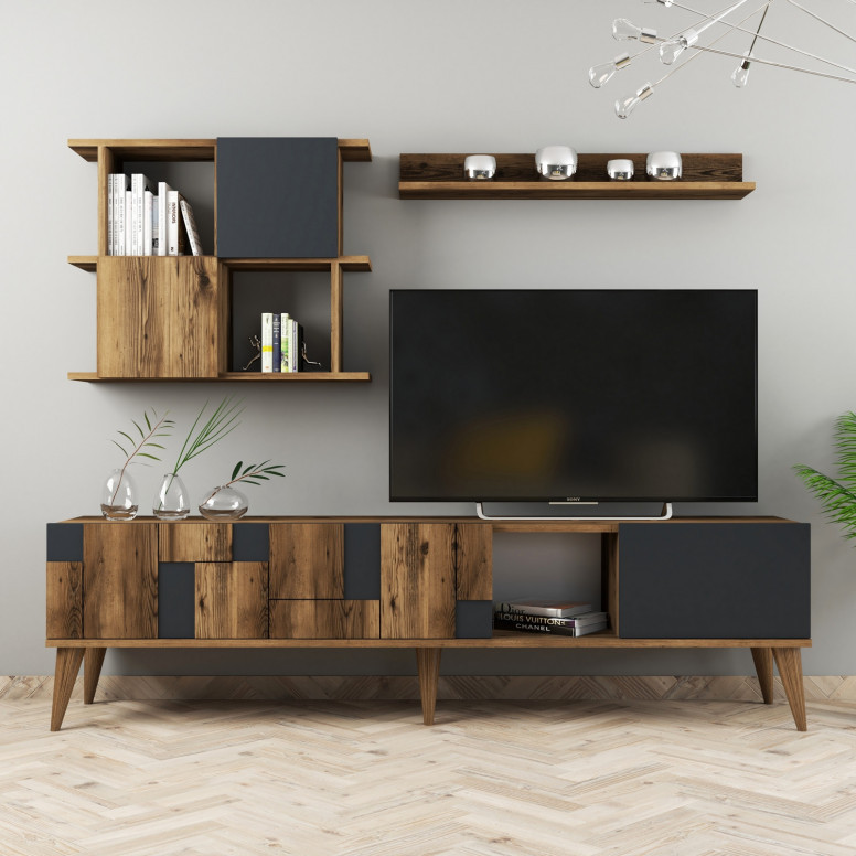 Ansamblu Comoda TV Madrid Walnut-Antracit