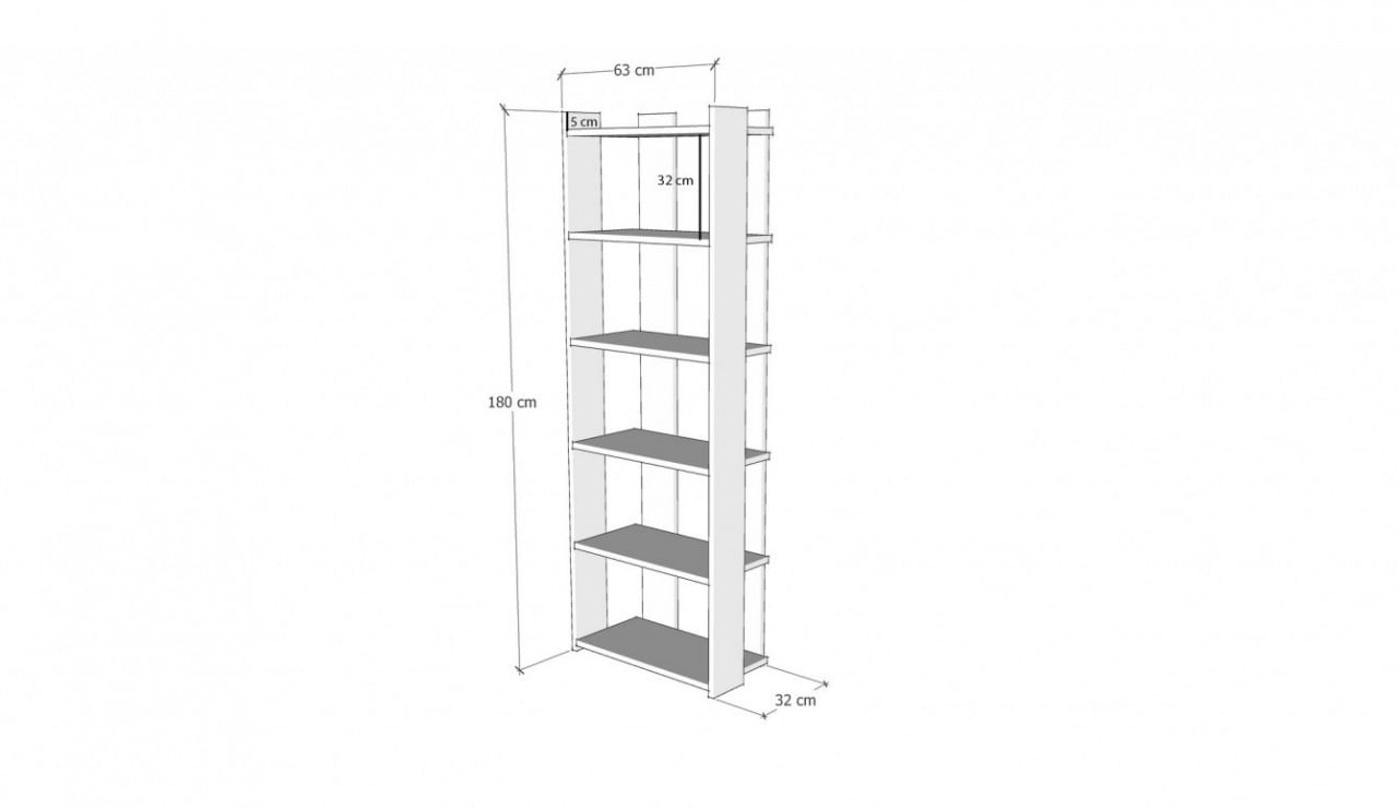 Biblioteca Model sakran, Alb/Nuc, 63x180x32 cm