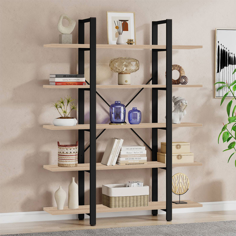 Biblioteca Pako World, Model Esthon, 120x28x180 cm, Natur/Negru - 1 | YEO