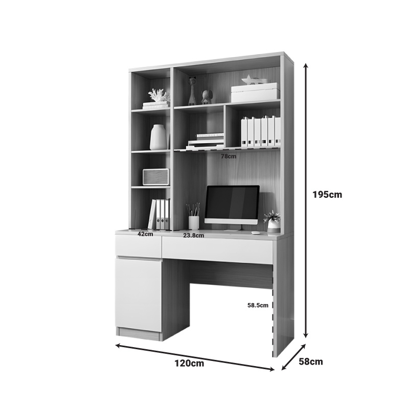 Birou cu biblioteca Model Pertin, Alb/Natur, 120x58x195 cm - 1 | YEO
