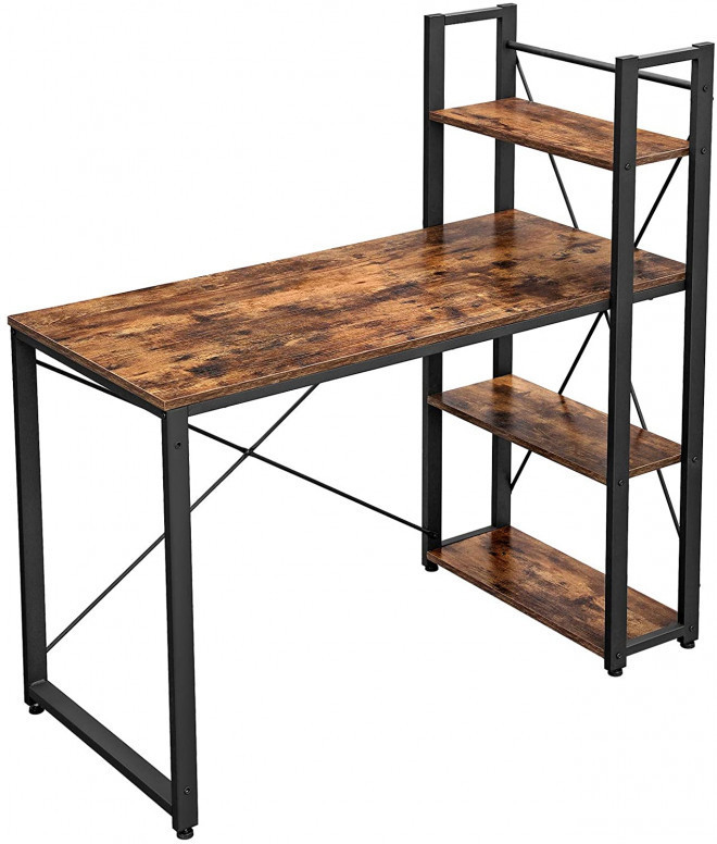 Birou cu Biblioteca Vasagle, model Rebecca, 120x60x119.3 cm, Maro Rustic/Negru