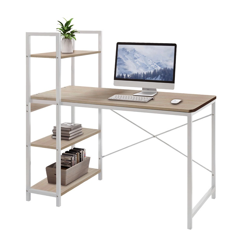 Birou cu rafturi Model Bencour, Stejar/Alb, 90x40x73 cm