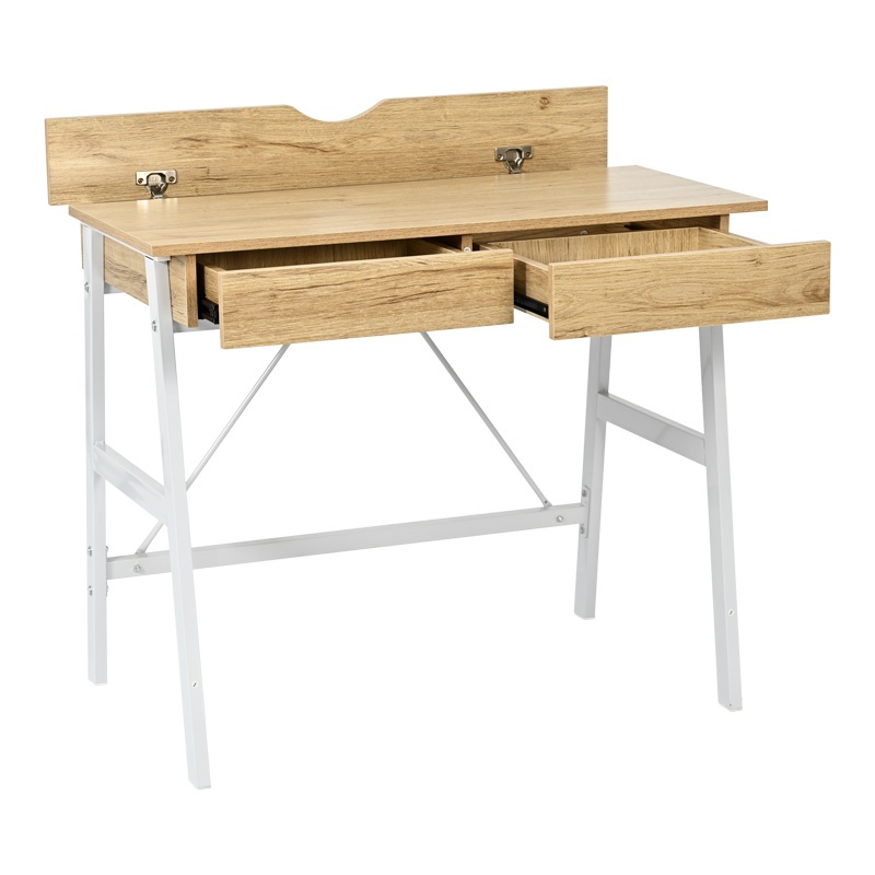 Birou cu sertare Model Lione, Stejar/Alb, 90x50x75 cm - 2 | YEO