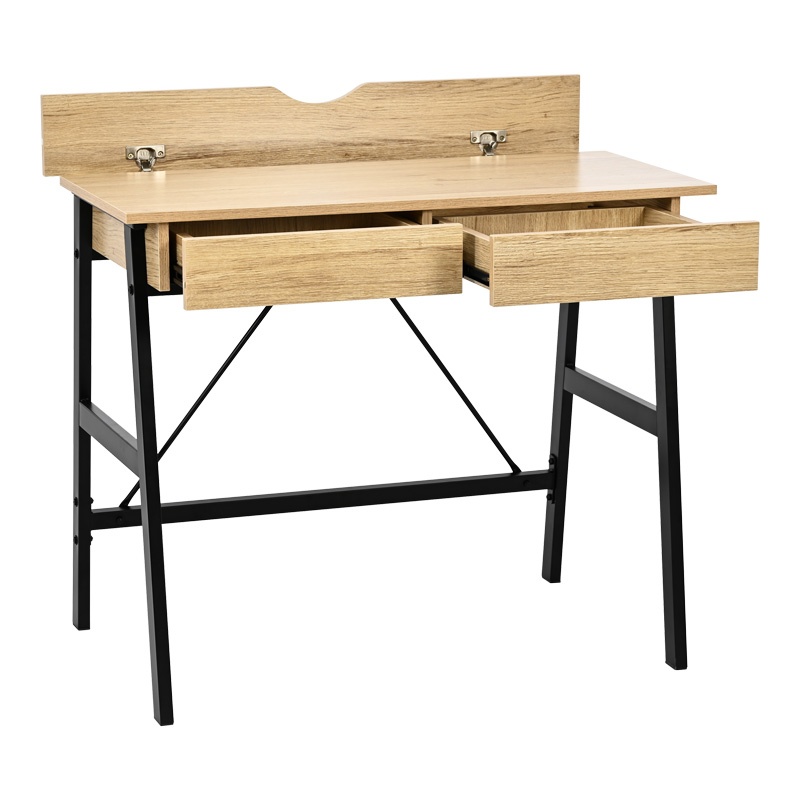 Birou cu sertare Model Lione, Stejar/Negru, 90x50x75 cm - 2 | YEO