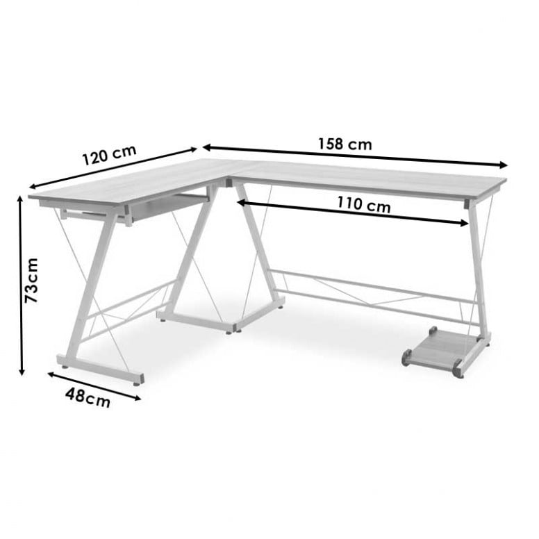 Birou pe Colt Pako World, model Levi, 158x73x120 cm, Stejar/Alb