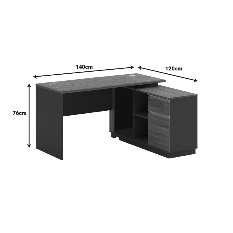 Birou profesional Model Oscar, Nuc/Antracit, 140x120x76 cm - 3 | YEO