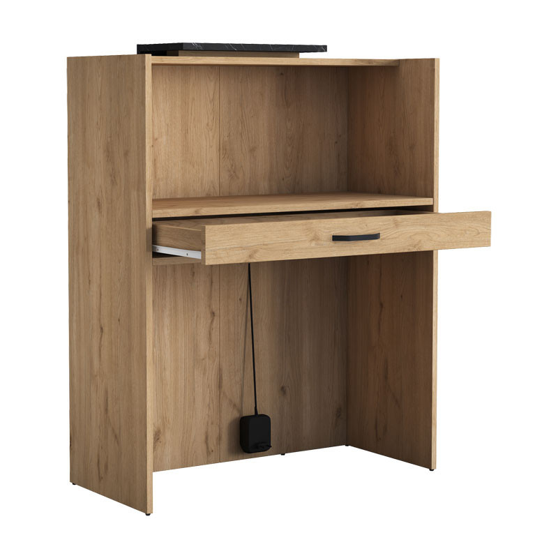 Birou Receptie Pako World, model Zowel, 90x110x40 cm, Natural/Negru marmorat - 2 | YEO