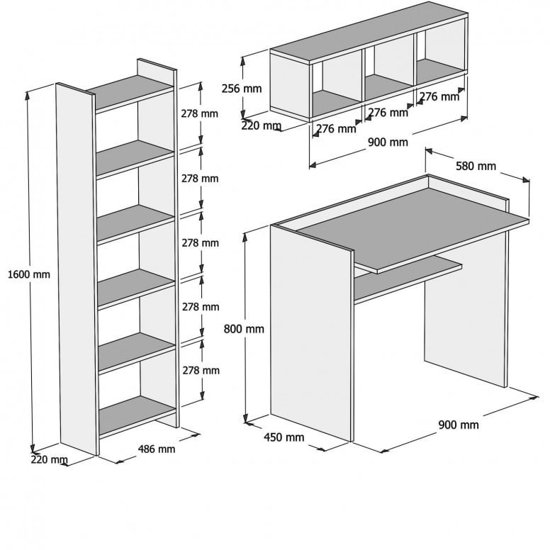 Birou si biblioteca Salvador, model Matilda, 90x80x58 cm, Alb