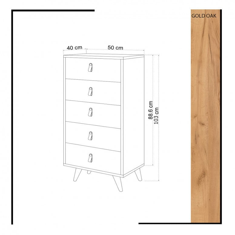 Comoda Model Frenzu, Stejar/Alb, 50x40x103 cm - 3 | YEO