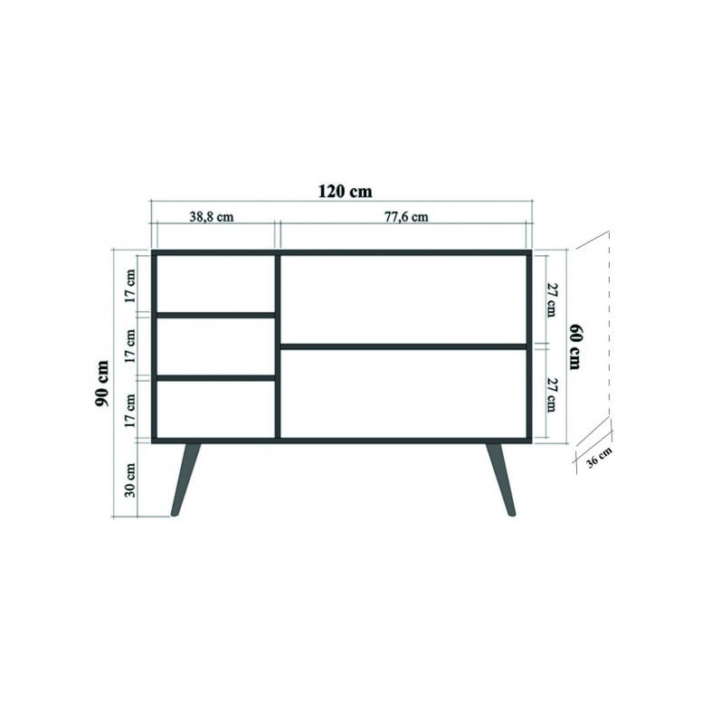 Comoda Model Mega, Stejar sonoma/Multicolor, 120x36x90 cm