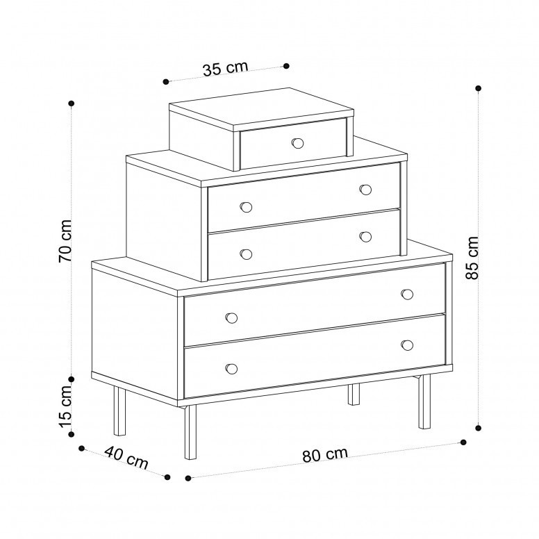 Comoda Model Tata, Stejar/Negru, 80x40x85 cm - 3 | YEO