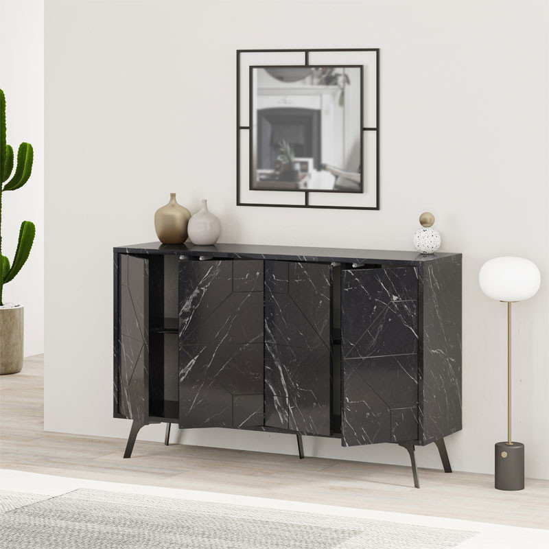Comoda Model Ursula, Negru marmorat, 123x35x77.5 cm - 2 | YEO