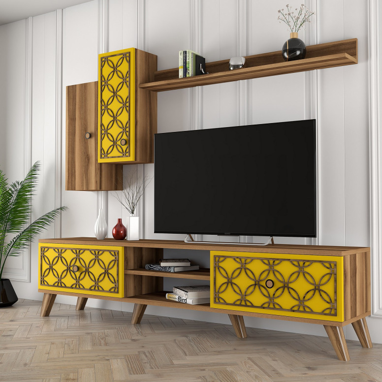 Comoda TV Class S - Walnut, Yellow - 1 | YEO