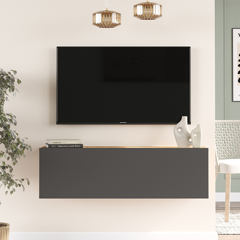 Comoda TV de perete Serit culoare antracit - sonoma 100x31.6x29.6cm - 3 | YEO