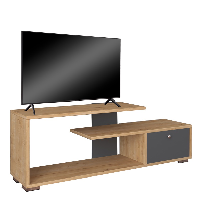 Comodă TV Model Botan, Antracit/Stejar, 120x30x42 cm