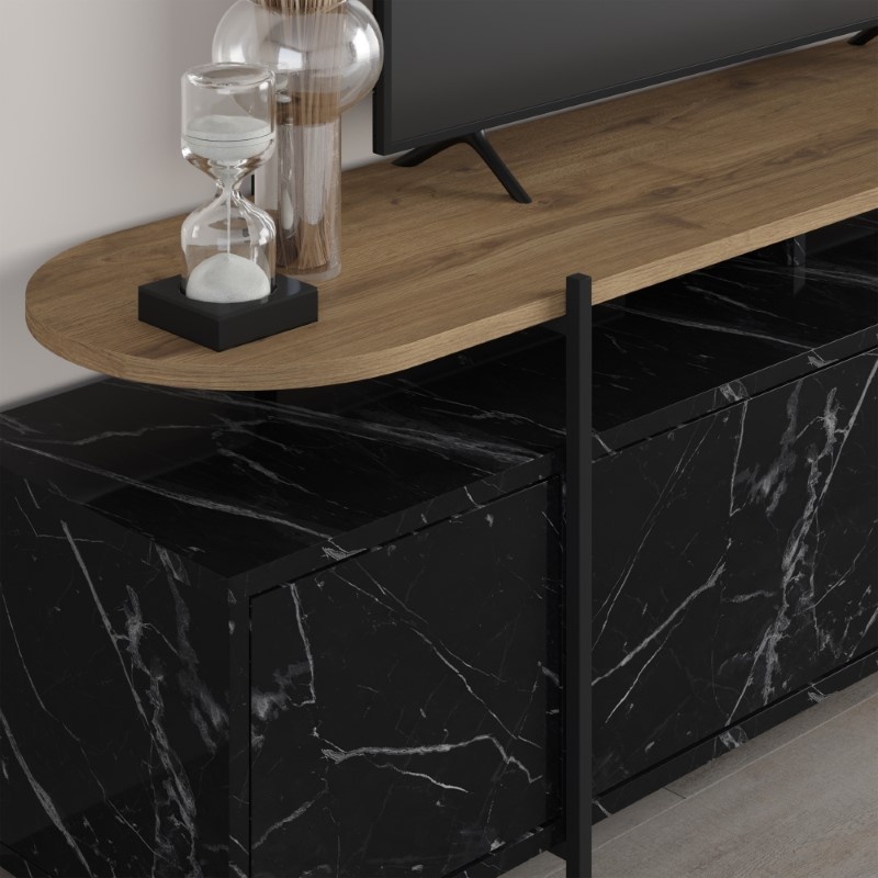 Comodă TV Model Ondine, Negru marmorat/Natur, 160x35.5x48 cm - 3 | YEO