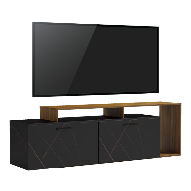 Comodă TV Model Tobler, Nuc/Negru marmorat, 170x40x53 cm