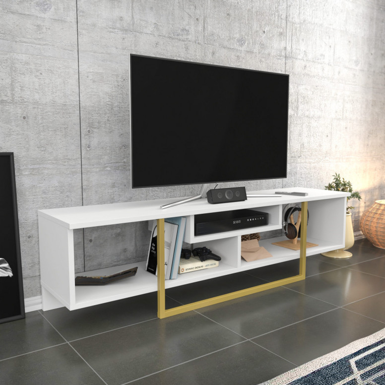 Comoda TV Salvador, Model Asal, 150x40x35.2 cm, Alb/Auriu - 1 | YEO